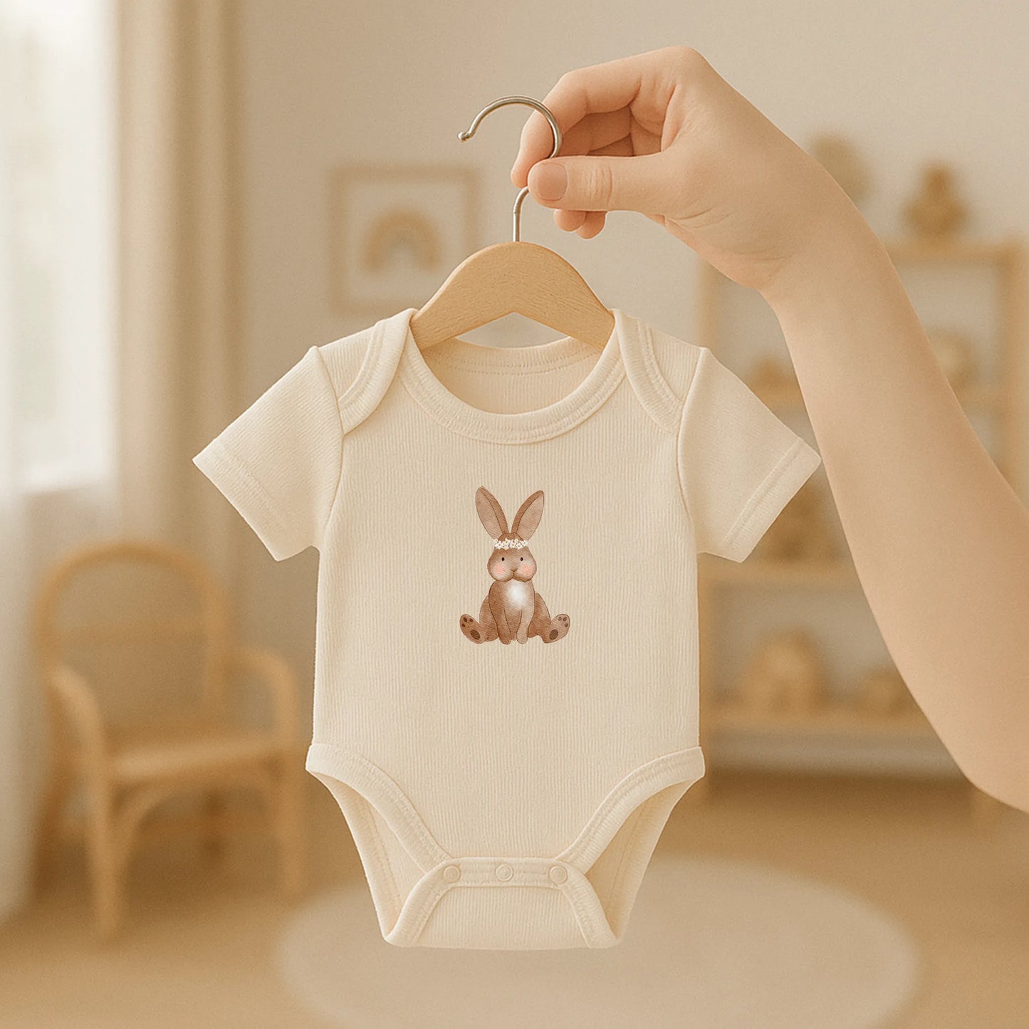 Kotenkram Bügelbild 'Hase mit Blumenkranz' | 6 x 9 cm | Aquarell | DTF Transfer B5224K0458