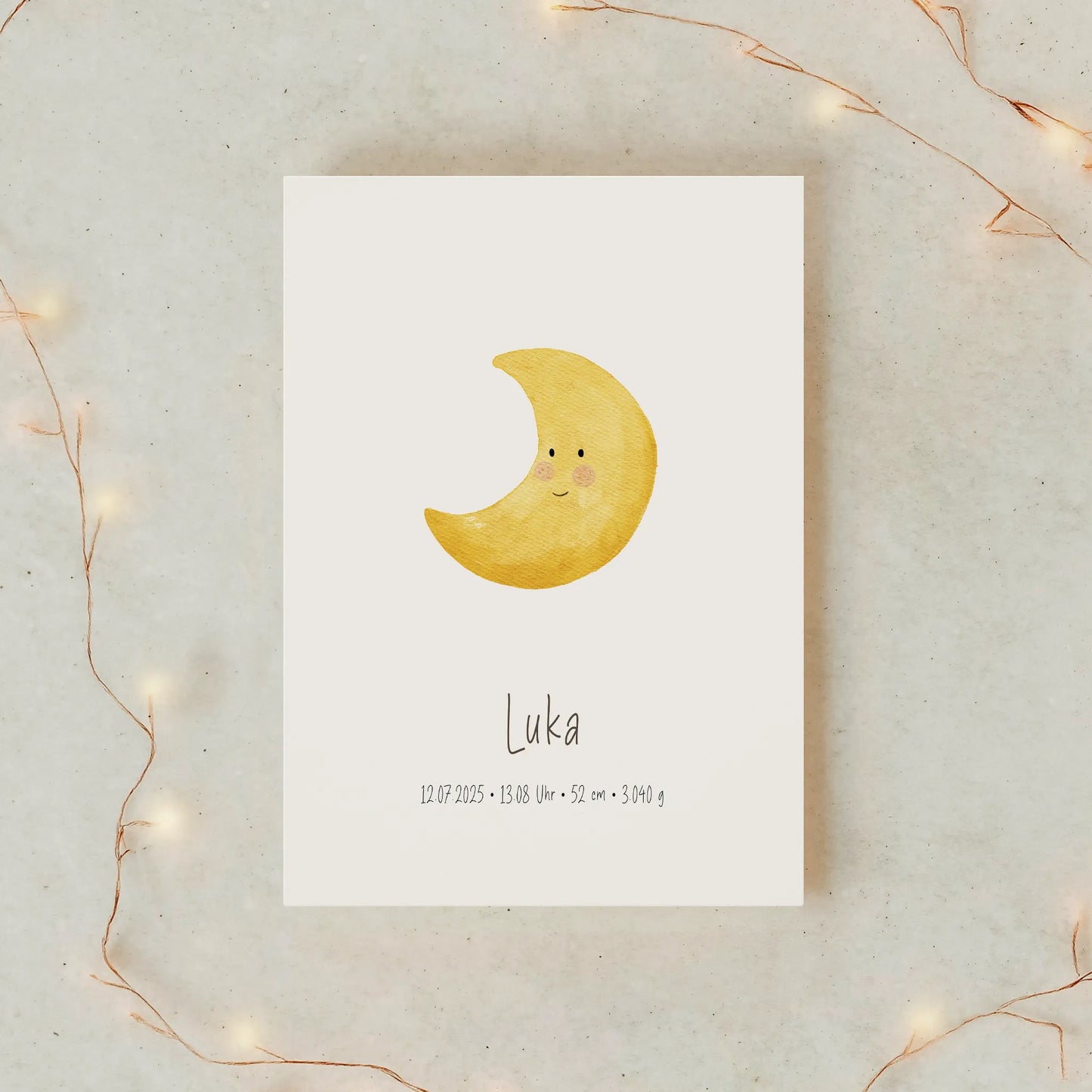 Poster zur Geburt Mond | Personalisiert | Geschenkidee Geburtstag Halbmond DIN A4 Kinderzimmer Deko Aquarell G5224K04521