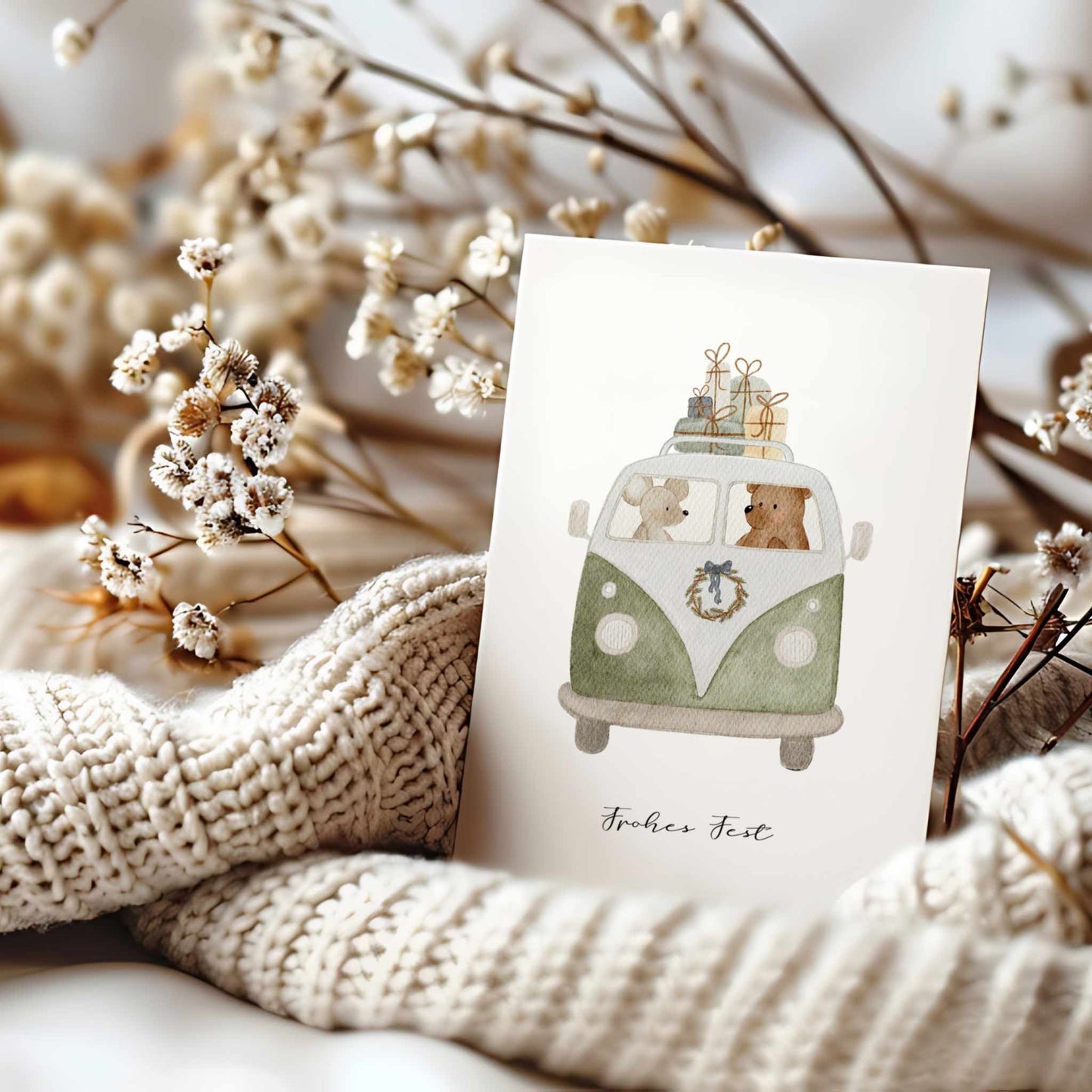 Kotenkram Festtagskarte 'Weihnachtsbesuch' | DIN A6 | Aquarell P4424K0417