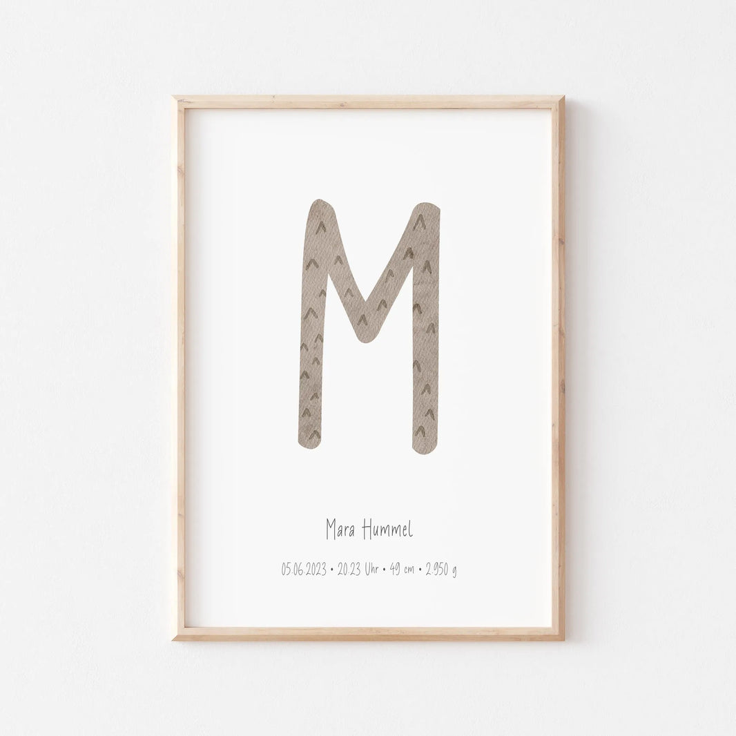 Poster zur Geburt Anfangsbuchstabe | Personalisiert | DIN A4 Wandgestaltung Kinderzimmer Deko Geschenkidee Geburt Geburtstag G5224K0481