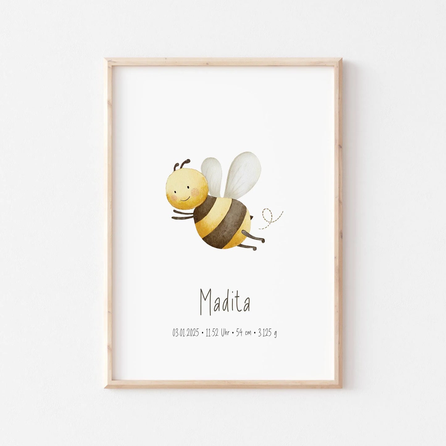 Poster zur Geburt Biene | Personalisiert | DIN A4 Geschenkidee Geburt Geburtstag Kinderzimmer Deko Wandgestaltung Poster Aquarell G5224K0472