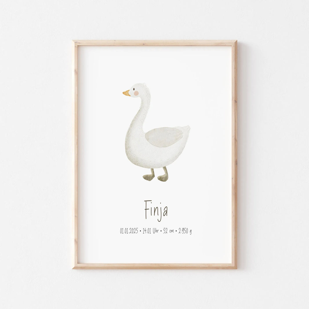 Poster zur Geburt Gans | Personalisiert | DIN A4 Geschenkidee Baby Geburt Kind Geburtstagstag Wandgestaltung Kinderzimmer Aquarell G5224K0470