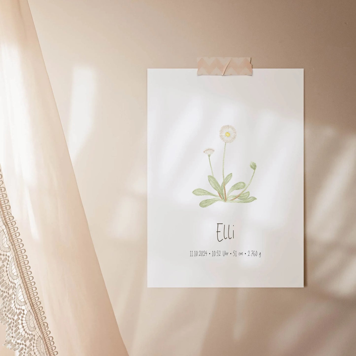 Poster zur Geburt Gänseblümchen | Personalisiert | DIN A4 Geschenkidee Baby Geburt Wandgestaltung Kinderzimmer Babyzimmer Geburtsposter Aquarell G5224K0473