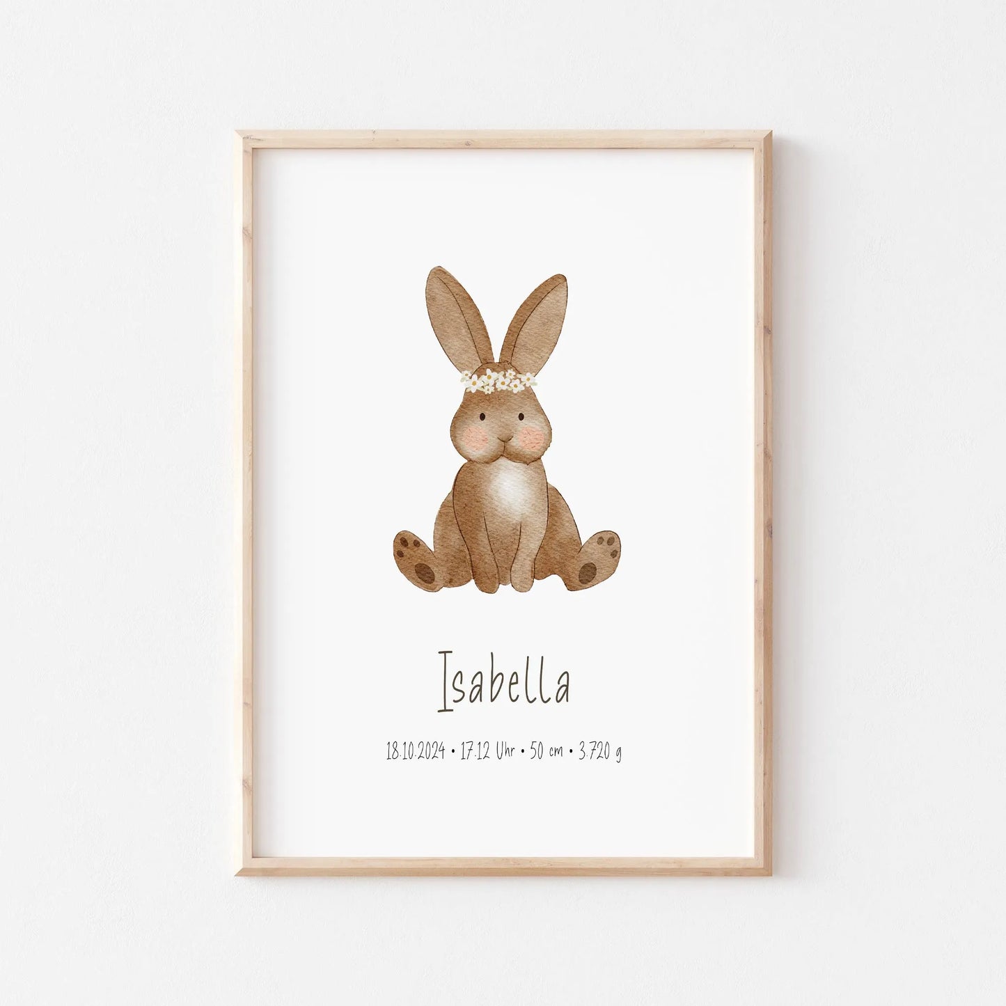 Poster zur Geburt Hase | Personalisiert | DIN A4 Variante jeweils für Jungen oder Mädchen Geschenkidee Baby Wandgestaltung Kinderzimmer Aquarell G0124K0479