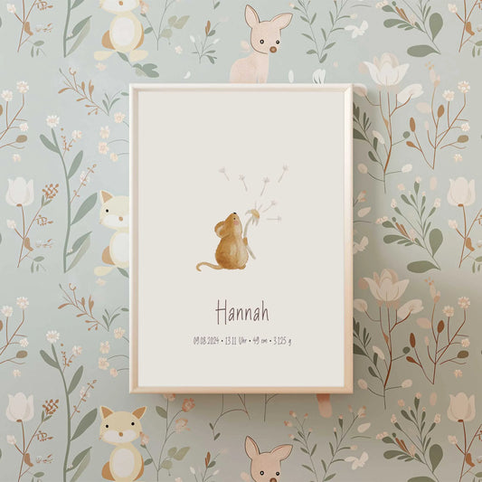 Kotenkram Geburtsposter 'Maus mit Pusteblume' | Personalisiert | DIN A4 G5224K0471
