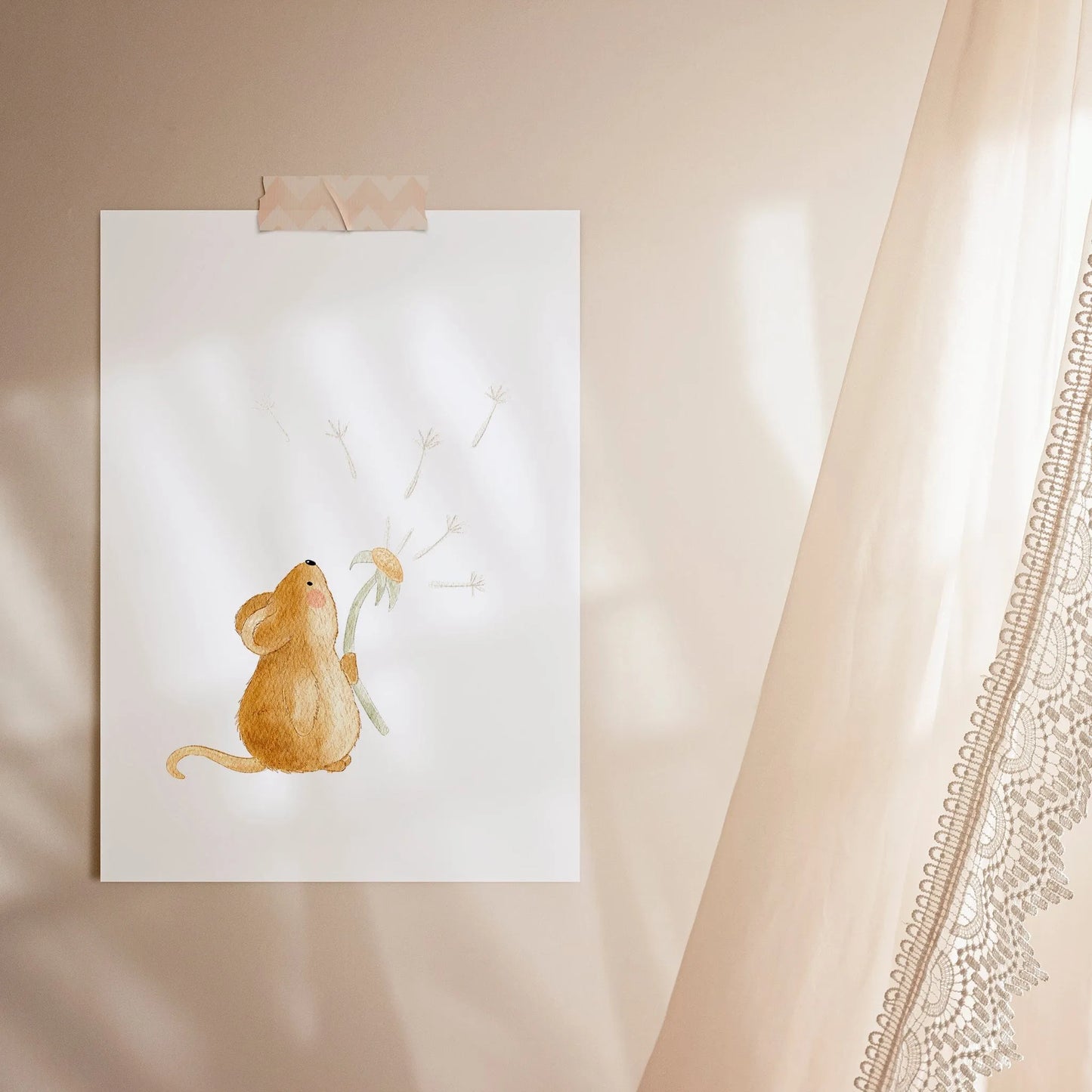 Kinderposter Maus Pusteblume | DIN A4 Kinderzimmer Deko Wandgestaltung Aquarell P1424K0322D4