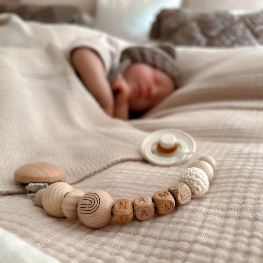 Kotenkram Schnullerkette Boho mit Name | cremeweiß | Unisex S3121K0135