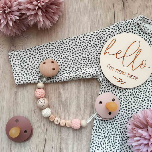Kotenkram Schnullerkette Herz mit Namen | rosa + cremeweiß | Mädchen S0123K0219