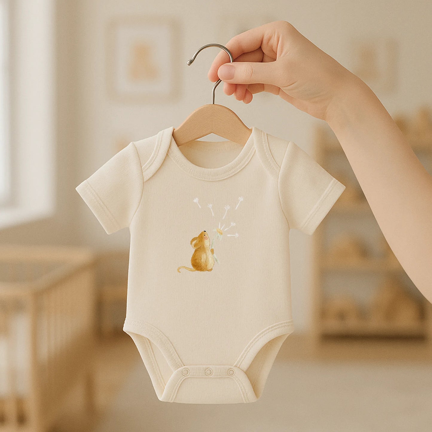 Kotenkram Bügelbild 'Maus mit Pusteblume' | 8 x 9 cm | Aquarell - Stil B4324K0395