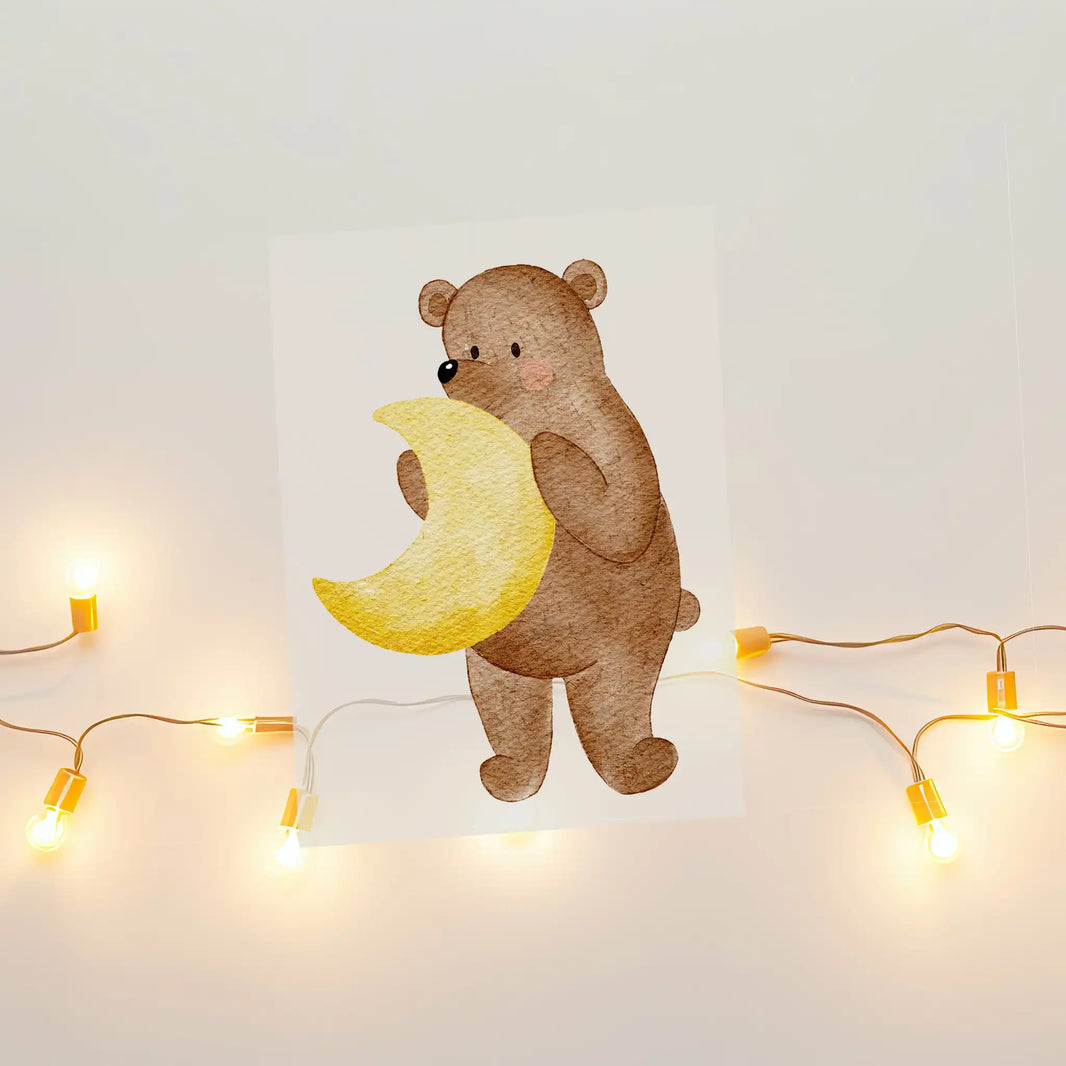 Aquarell-Bügelbild Bär Mond | 7 × 9,5 cm - B4324K0398