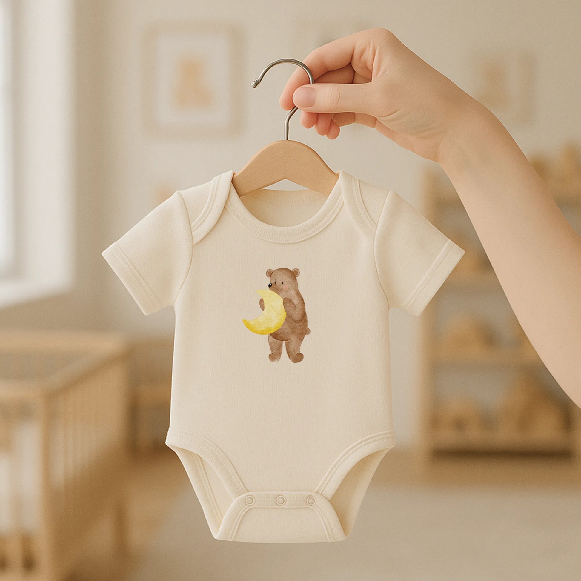 Aquarell-Bügelbild Bär Mond | 7 × 9,5 cm - B4324K0398