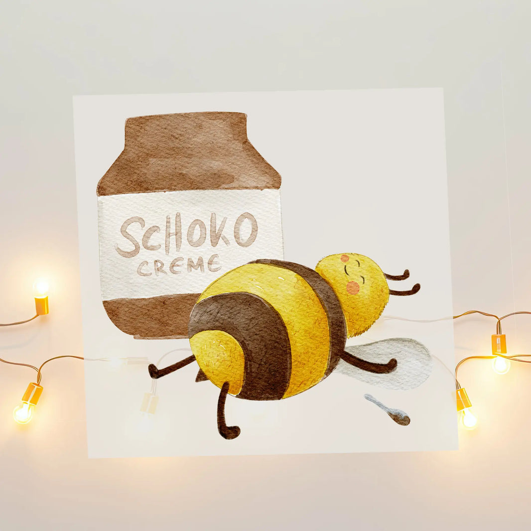 Aquarell-Bügelbild Schoko-Biene | 9 × 9 cm B4324K0402