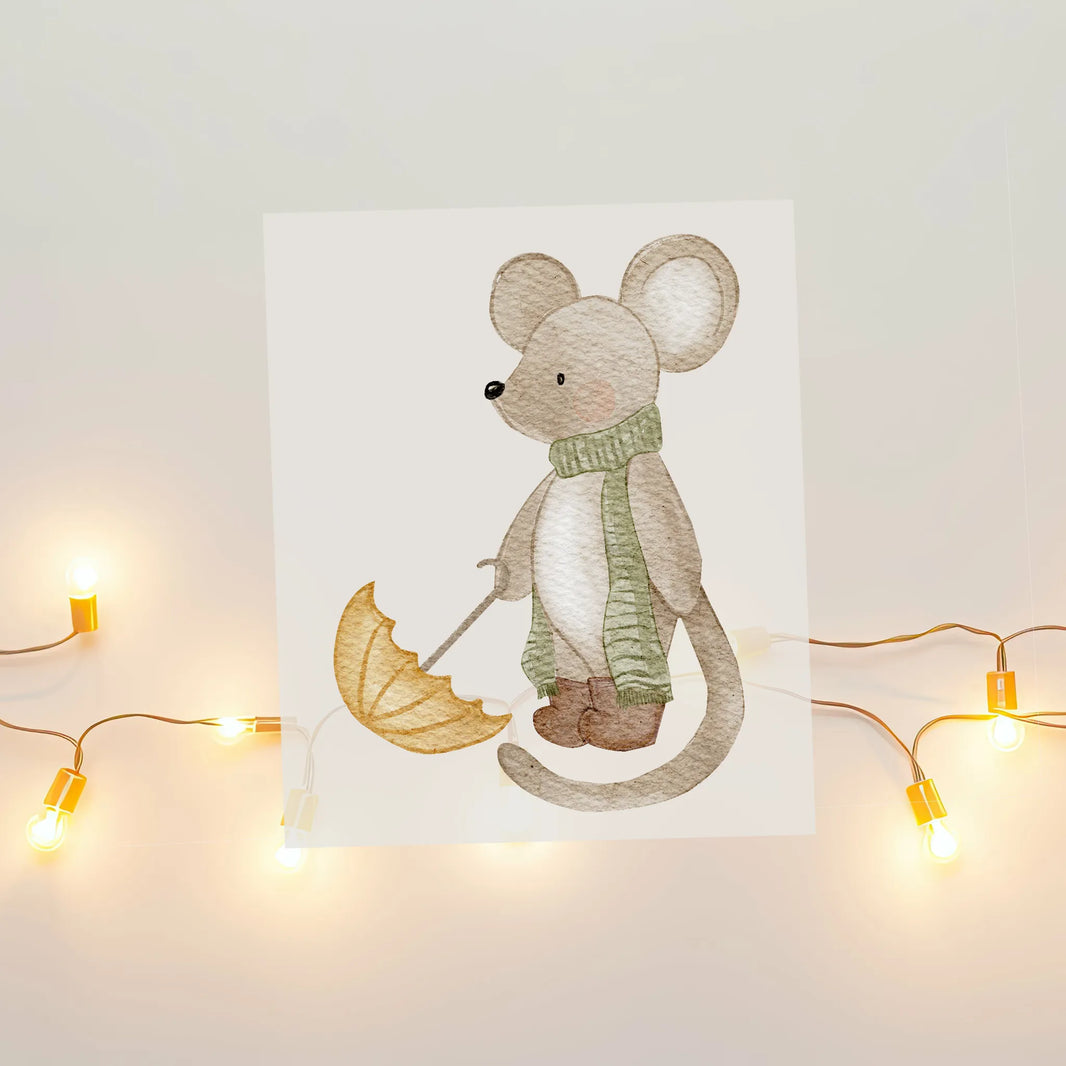 Aquarell-Bügelbild Maus mit Regenschirm | 7,5 × 10 cm B4324K0406