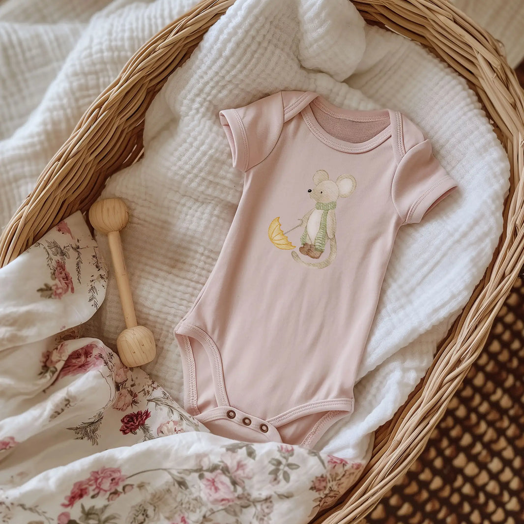 Aquarell-Bügelbild Maus mit Regenschirm | 7,5 × 10 cm B4324K0406