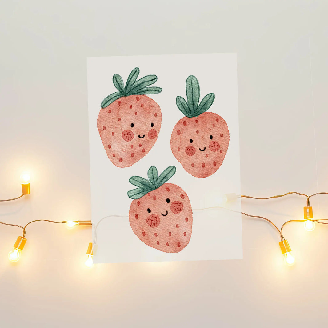 Aquarell-Bügelbild 3 Erdbeeren | 7 × 10 cm B4324K0408