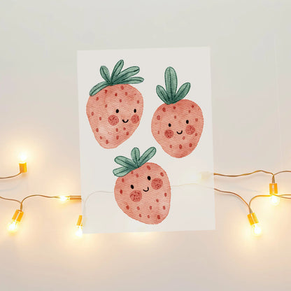 Aquarell-Bügelbild 3 Erdbeeren | 7 × 10 cm B4324K0408