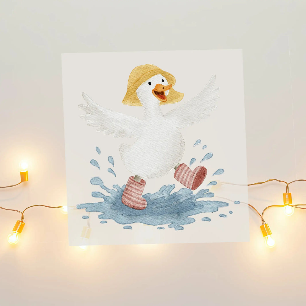 Aquarell-Bügelbild Gans im Regen | 9 x 9 cm B4324K0410