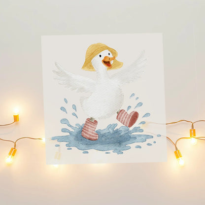 Aquarell-Bügelbild Gans im Regen | 9 x 9 cm B4324K0410