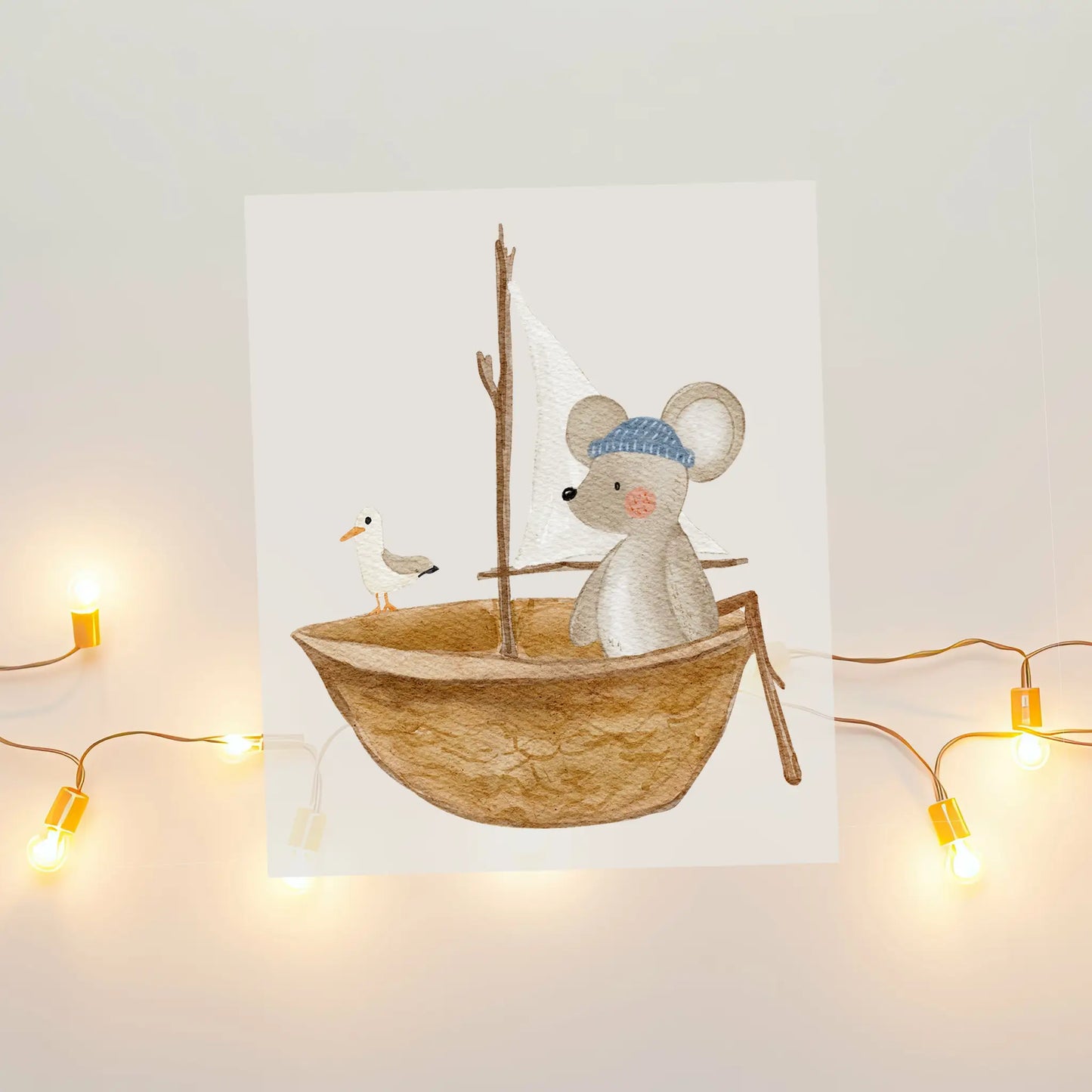 Aquarell-Bügelbild Maus im Segelboot | 8,5 x 10 cm B4324K0411
