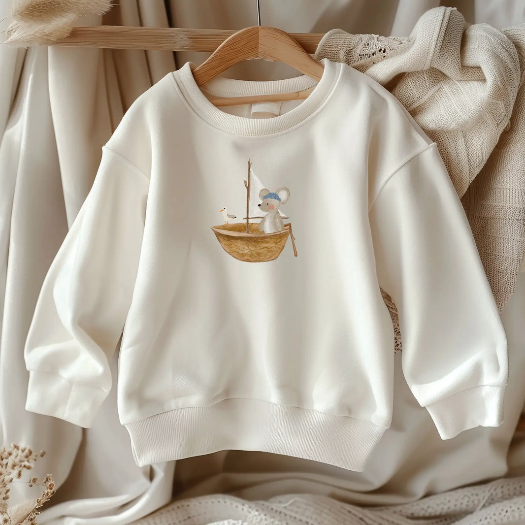 Aquarell-Bügelbild Maus im Segelboot | 8,5 x 10 cm B4324K0411