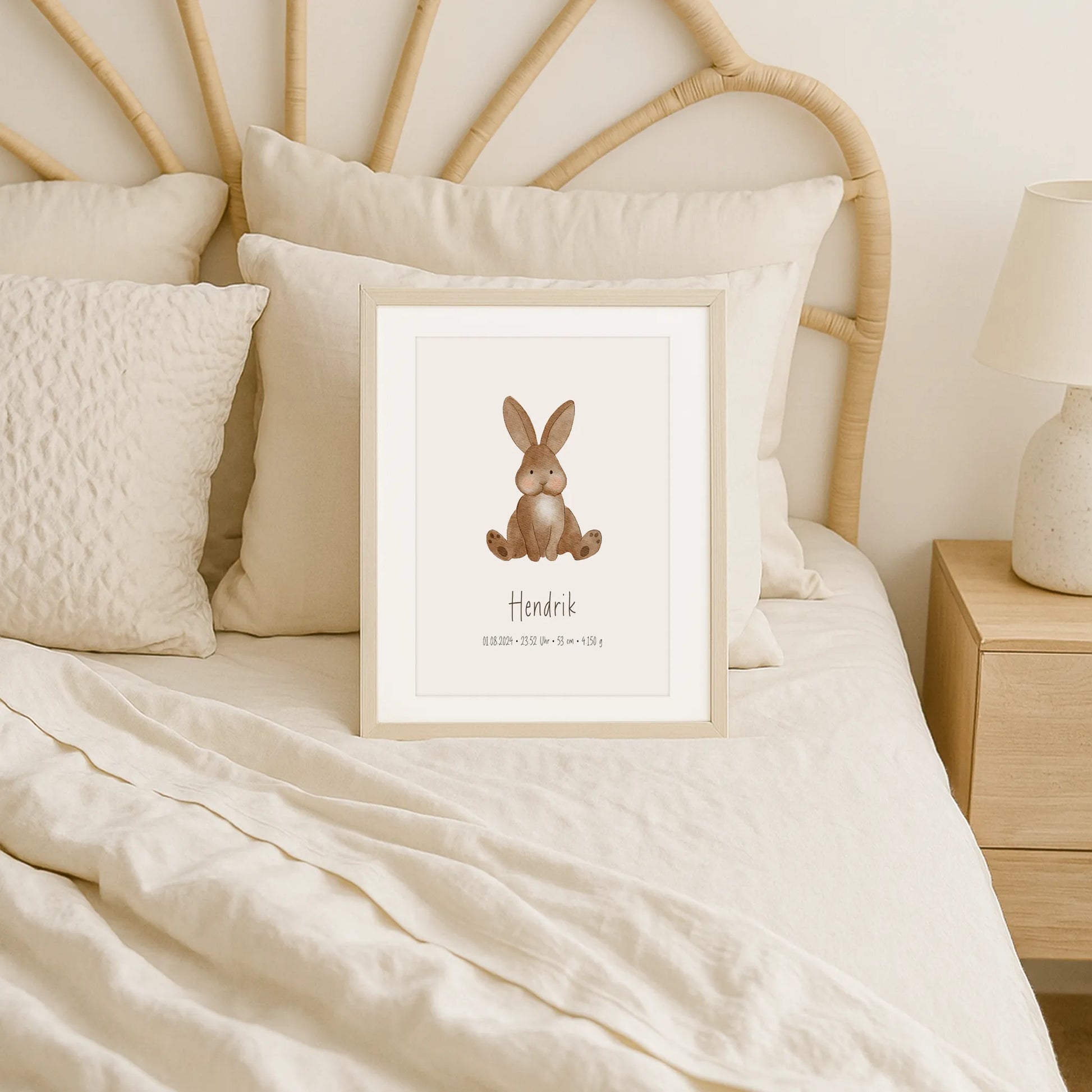 Poster zur Geburt Hase | Personalisiert | DIN A4 Variante jeweils für Jungen oder Mädchen Geschenkidee Baby Wandgestaltung Kinderzimmer Aquarell G0124K0479