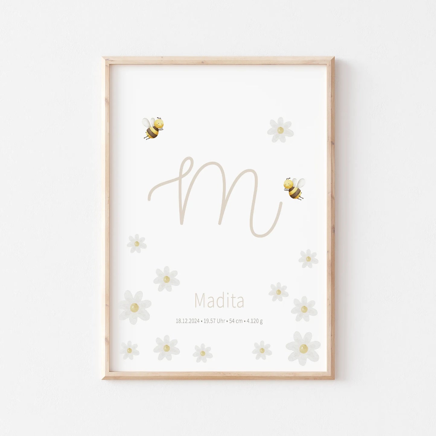 Geburtsposter Margariten & Bienen | Personalisiert | DIN A4 - G4625K055727