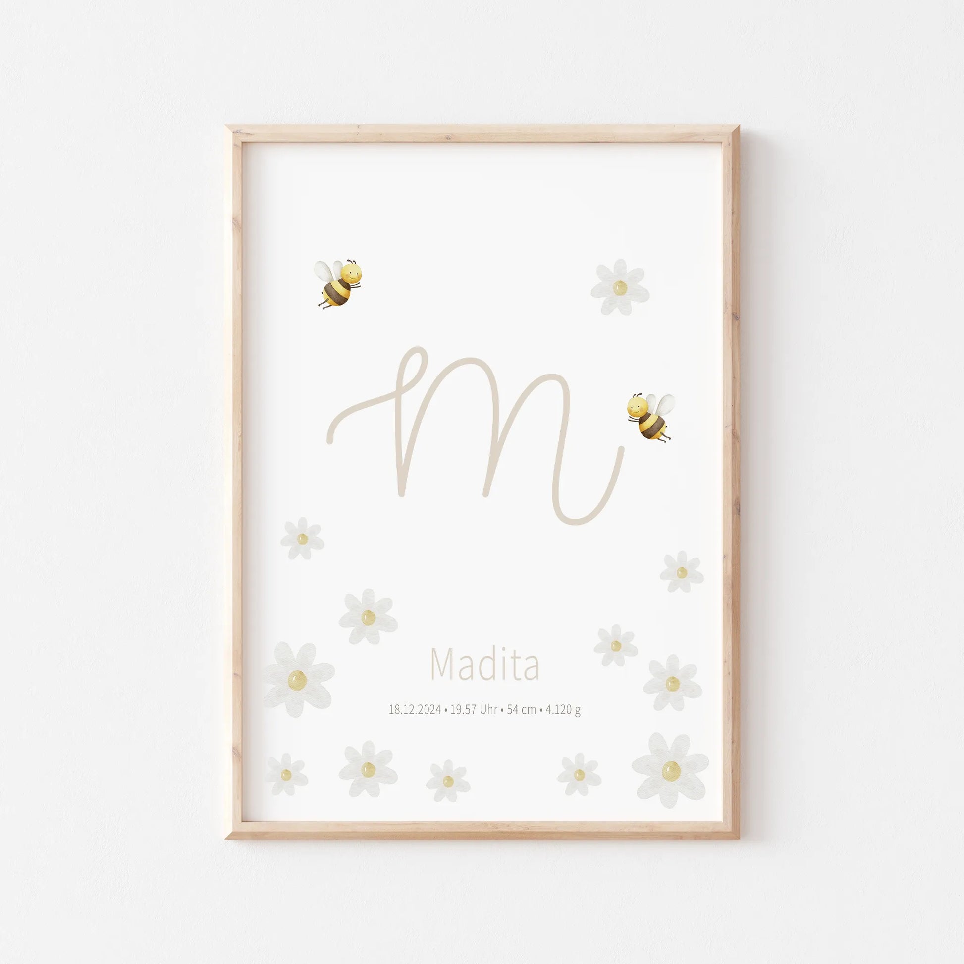 Geburtsposter Margariten & Bienen | Personalisiert | DIN A4 - G4625K055727