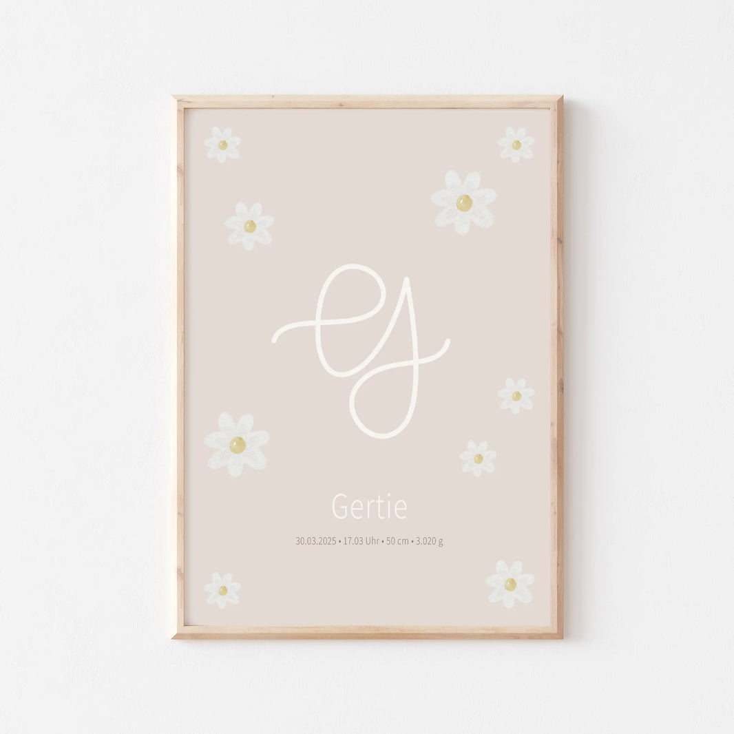 Poster zur Geburt Rosa & Margariten | Mädchen | DIN A4 - G4625K055827