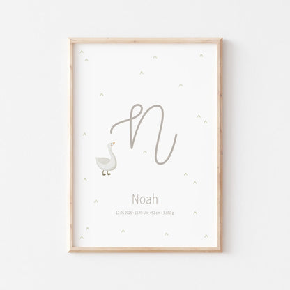 Poster zur Geburt Gänserich | Junge | Personalisiert | DIN A4 - G4625K055927