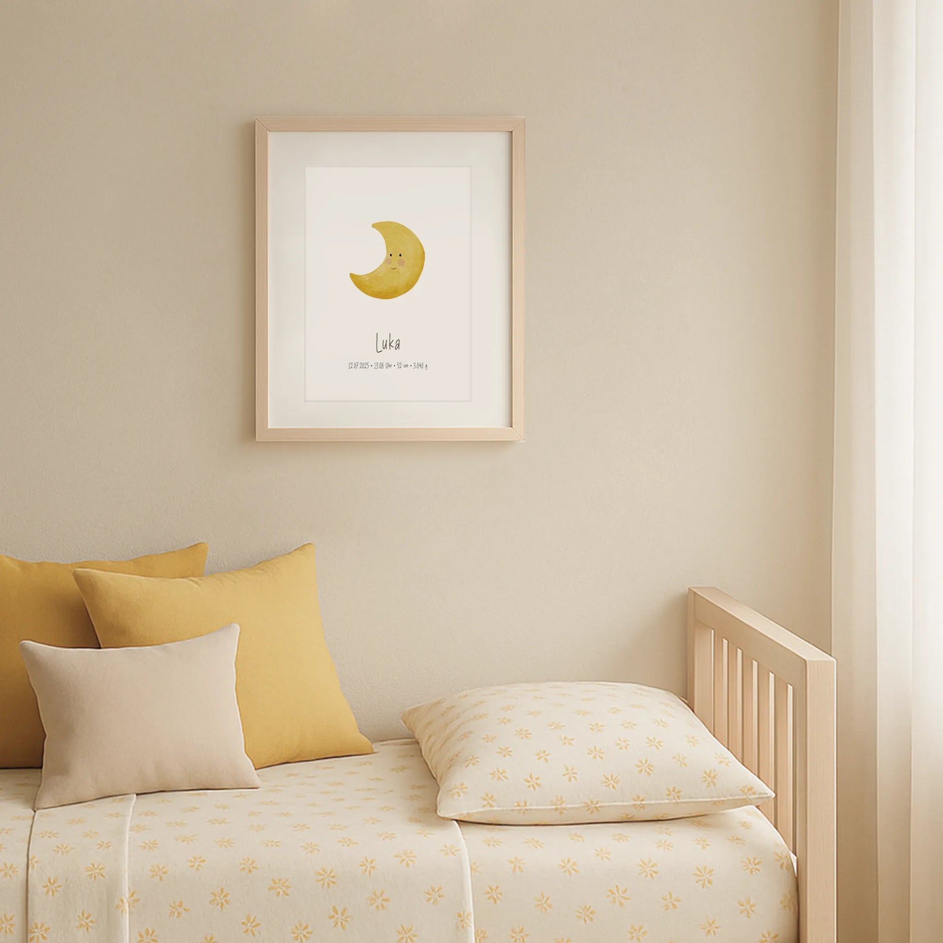 Poster zur Geburt Mond | Personalisiert | Geschenkidee Geburtstag Halbmond DIN A4 Kinderzimmer Deko Aquarell G5224K04521