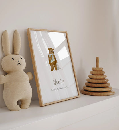 Poster zur Geburt Bär | Personalisiert | DIN A4 Geschenkidee Baby Kind Geburtstag Wandgestaltung Deko Kinderzimmer Poster Aquarell G5224K0469