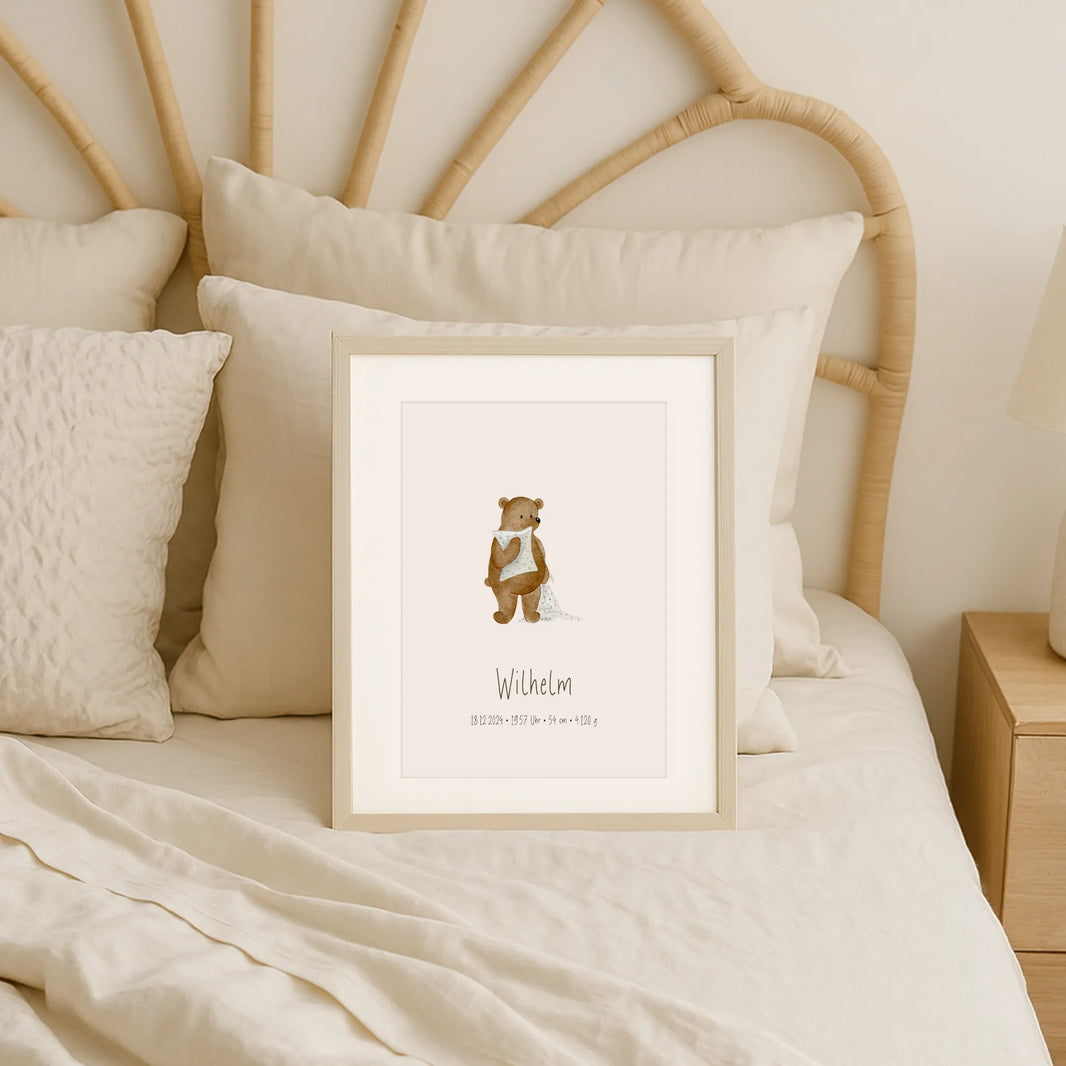 Poster zur Geburt Bär | Personalisiert | DIN A4 Geschenkidee Baby Kind Geburtstag Wandgestaltung Deko Kinderzimmer Poster Aquarell G5224K0469