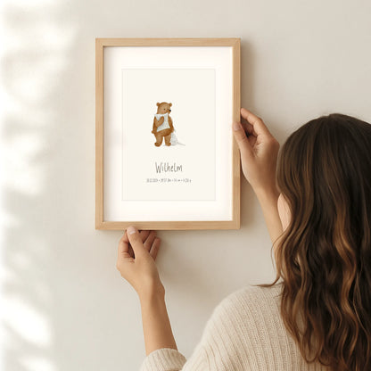 Poster zur Geburt Bär | Personalisiert | DIN A4 Geschenkidee Baby Kind Geburtstag Wandgestaltung Deko Kinderzimmer Poster Aquarell G5224K0469
