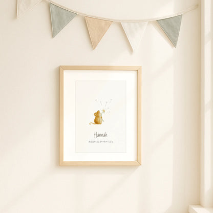 Poster zur Geburt Maus | Personalisiert | DIN A4 Geschenkidee Baby Geburt Geburtstag Poster Deko Babyzimmer Wandgestaltung Kinderzimmer Aquarell G5224K0471