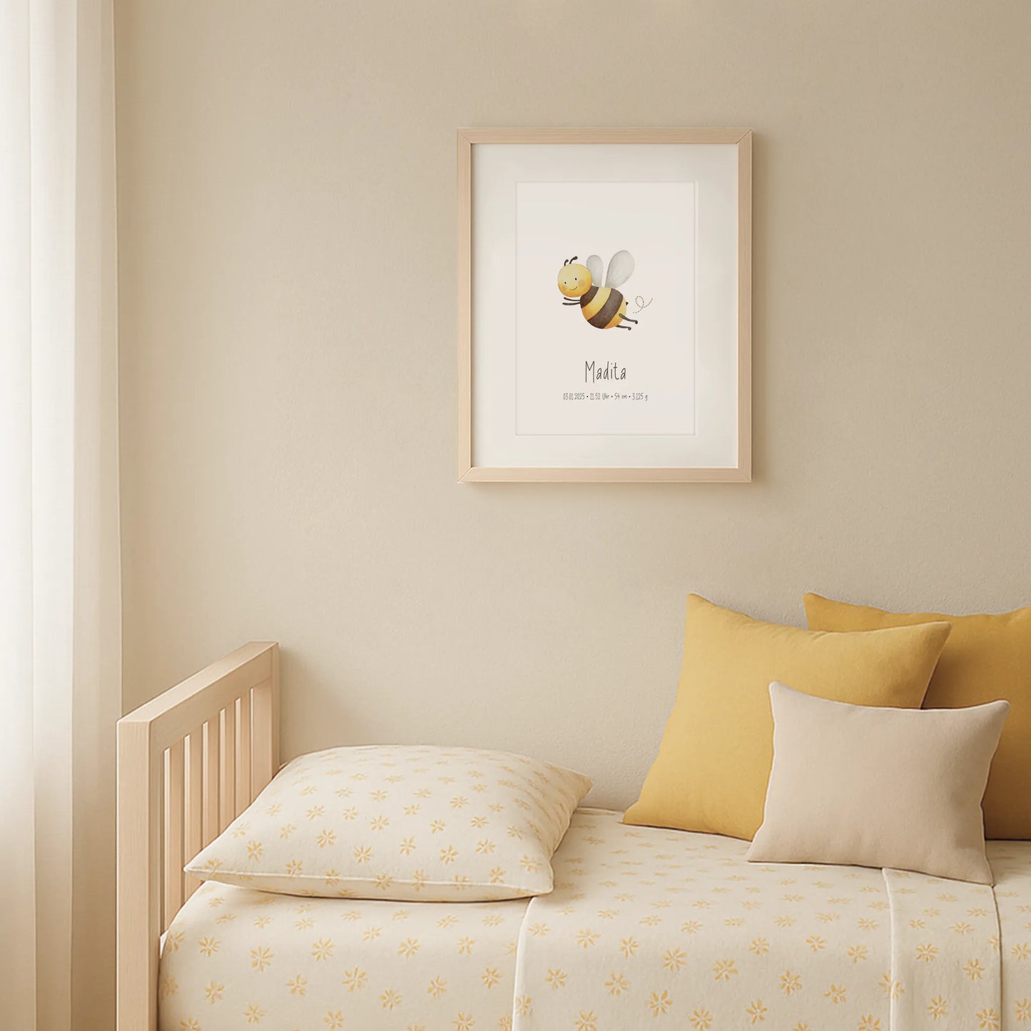 Poster zur Geburt Biene | Personalisiert | DIN A4 Geschenkidee Geburt Geburtstag Kinderzimmer Deko Wandgestaltung Poster Aquarell G5224K0472