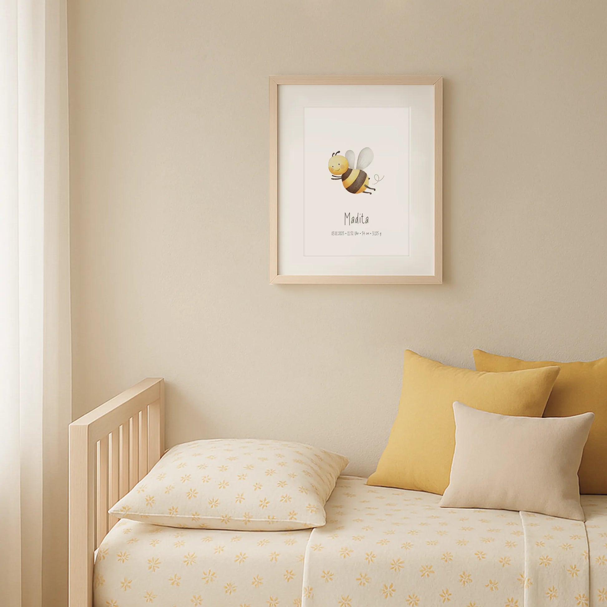 Poster zur Geburt Biene | Personalisiert | DIN A4 Geschenkidee Geburt Geburtstag Kinderzimmer Deko Wandgestaltung Poster Aquarell G5224K0472