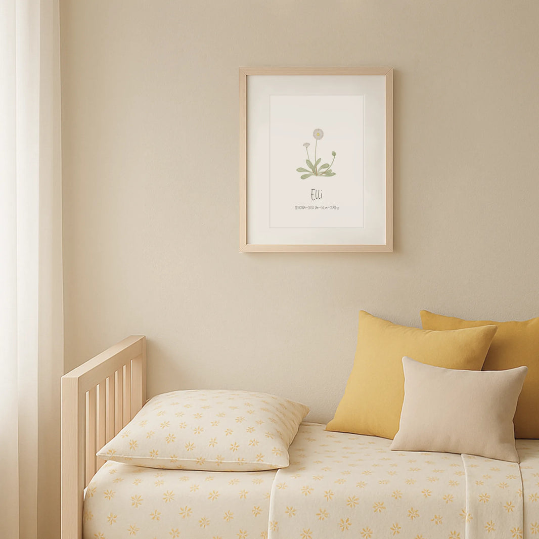 Poster zur Geburt Gänseblümchen | Personalisiert | DIN A4 Geschenkidee Baby Geburt Wandgestaltung Kinderzimmer Babyzimmer Geburtsposter Aquarell G5224K0473