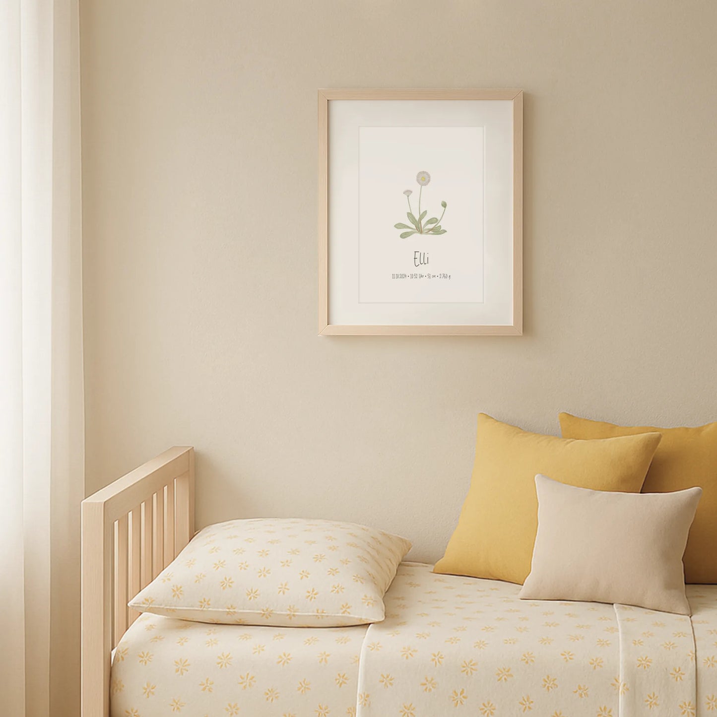 Poster zur Geburt Gänseblümchen | Personalisiert | DIN A4 Geschenkidee Baby Geburt Wandgestaltung Kinderzimmer Babyzimmer Geburtsposter Aquarell G5224K0473