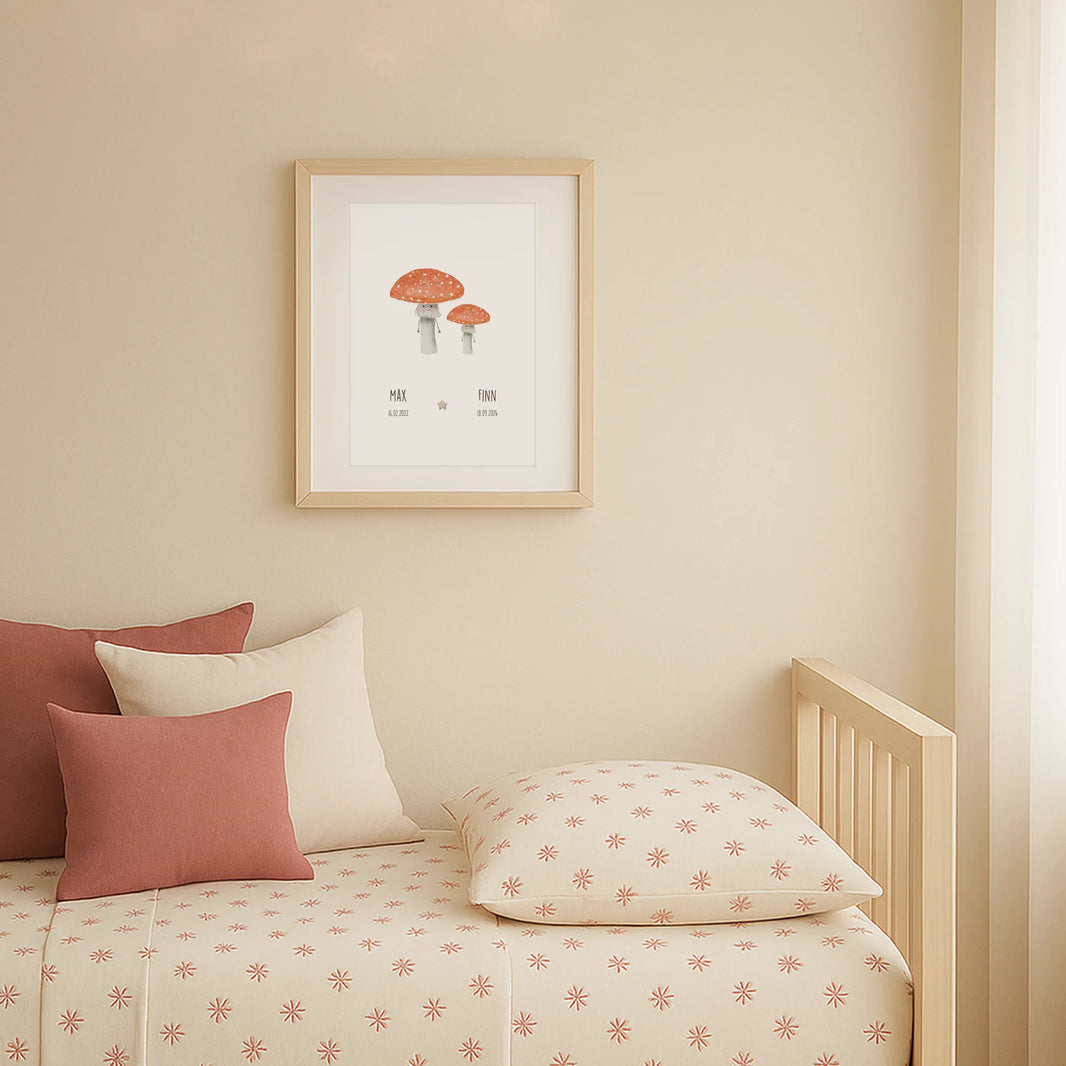 Geschwisterposter Fliegenpilz | Personalisiert | DIN A4 Geschnk Geburt Geschwistergeschenk Poster Wandgestaltung Deko Kinderzimmer Aquarell G5224K0475