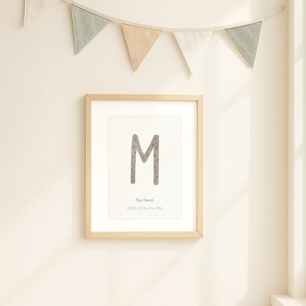 Poster zur Geburt Anfangsbuchstabe | Personalisiert | DIN A4 Wandgestaltung Kinderzimmer Deko Geschenkidee Geburt Geburtstag G5224K0481