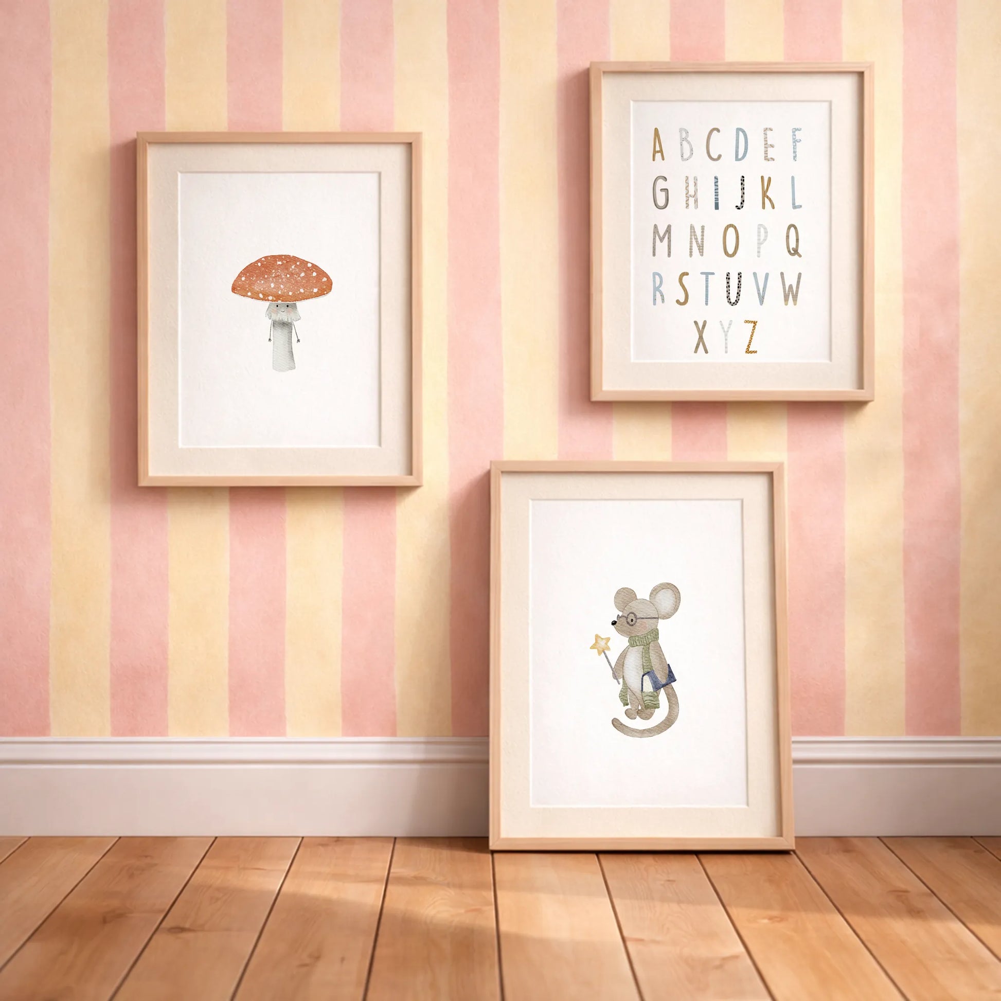 Kinderposter 'Buchstaben Poster ABC', 'Fliegenpilz', 'Maus Zauberer' | Kinderzimmer Deko im Aquarell-Stil | DIN A4 - P0125K044-P1424K0320D4-P5124K0444