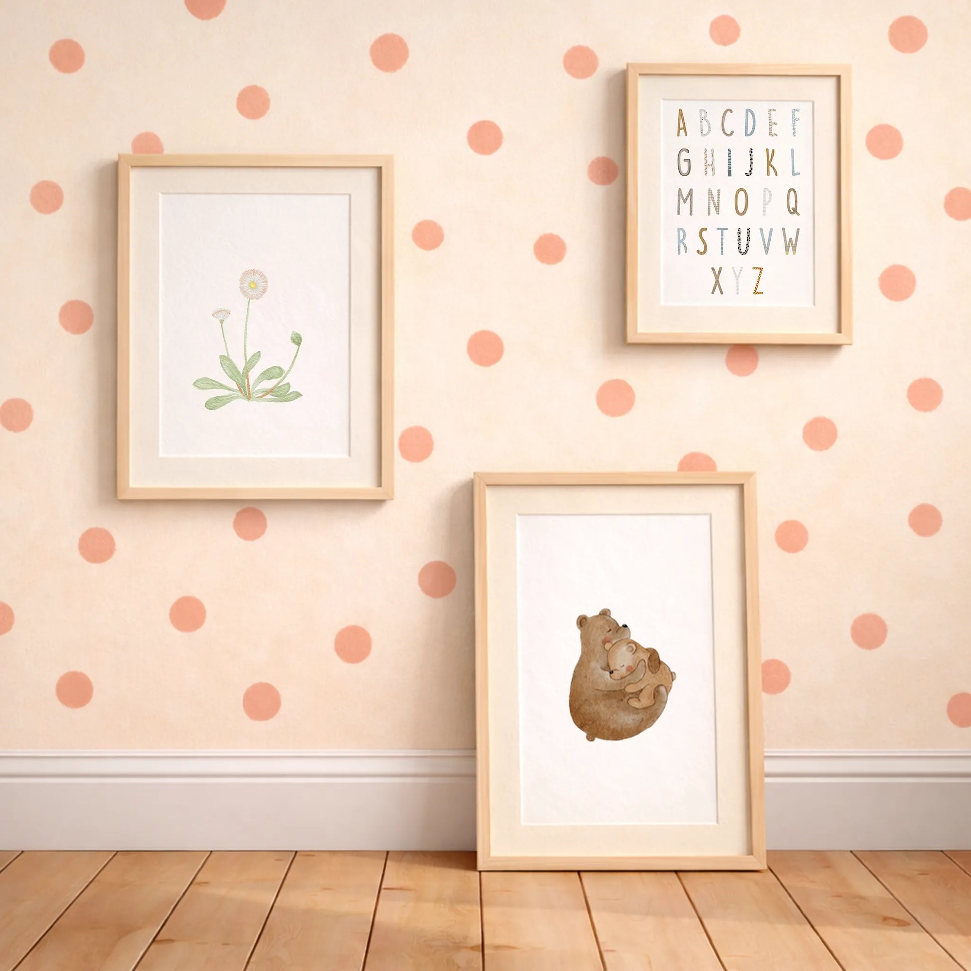 Kinderposter 'Kuschelnde Bären', 'Gänseblümchen Blumenposter' ABC Buchstaben-Poster Alphabet' | DIN A4 Deko Kinderzimmer Wandgestaltung Spielzimmer Aquarell P0125K044-P1524K0326D4-P5124K0443