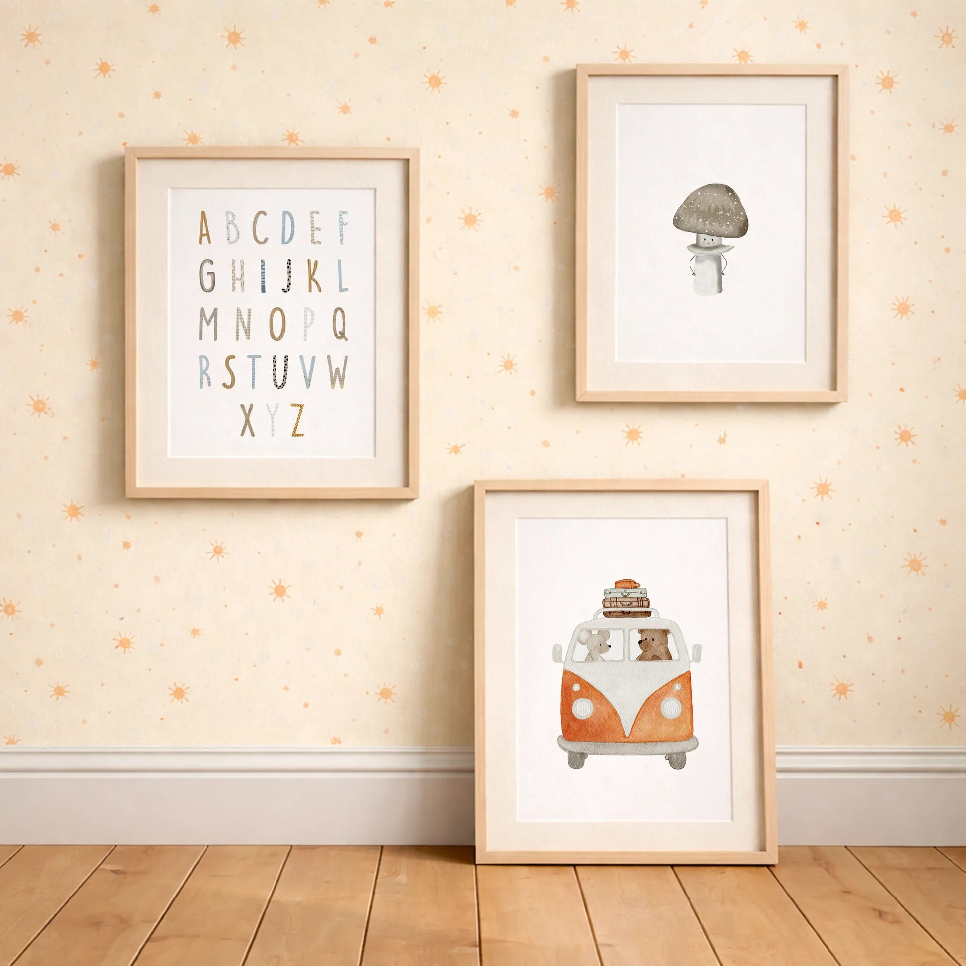 Kinderposter 'Pantherpilz', 'Buchstaben-Poster Alphabet ABC', 'Bulli Retro Rot'  DIN A4 Kinderzimmer Deko Wandgestaltung Spielzimmer Naturposter DIN A4 P5224K0463