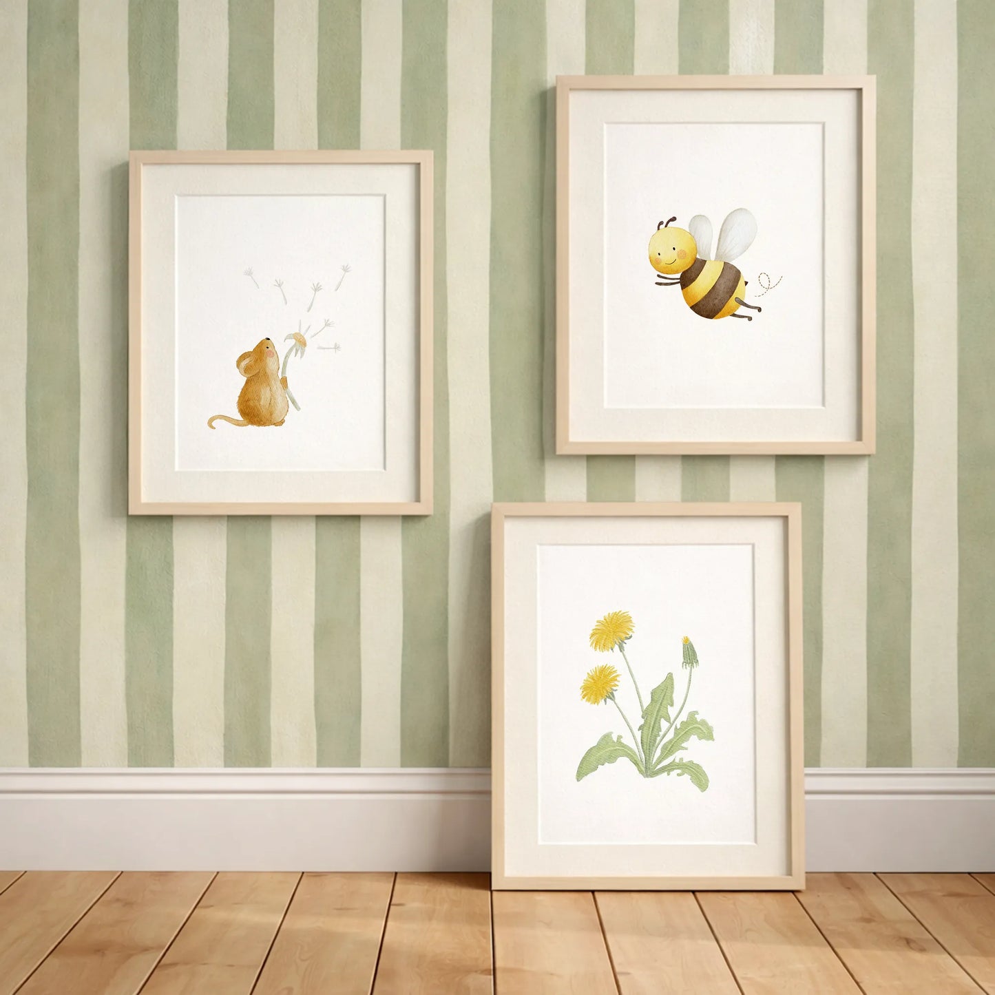 Kotenkram Poster 'Biene', 'Maus mit Pusteblume', 'Löwenzahn' | Kinderzimmer Deko | DIN A4 P0125K0482-P1424K0322D4-P1424K0318D4