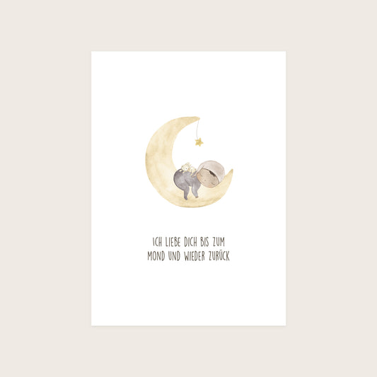 Karte Liebeserklärung 'Bis zum Mond' | DIN A6 | Aquarell Postkarte Kotenkram