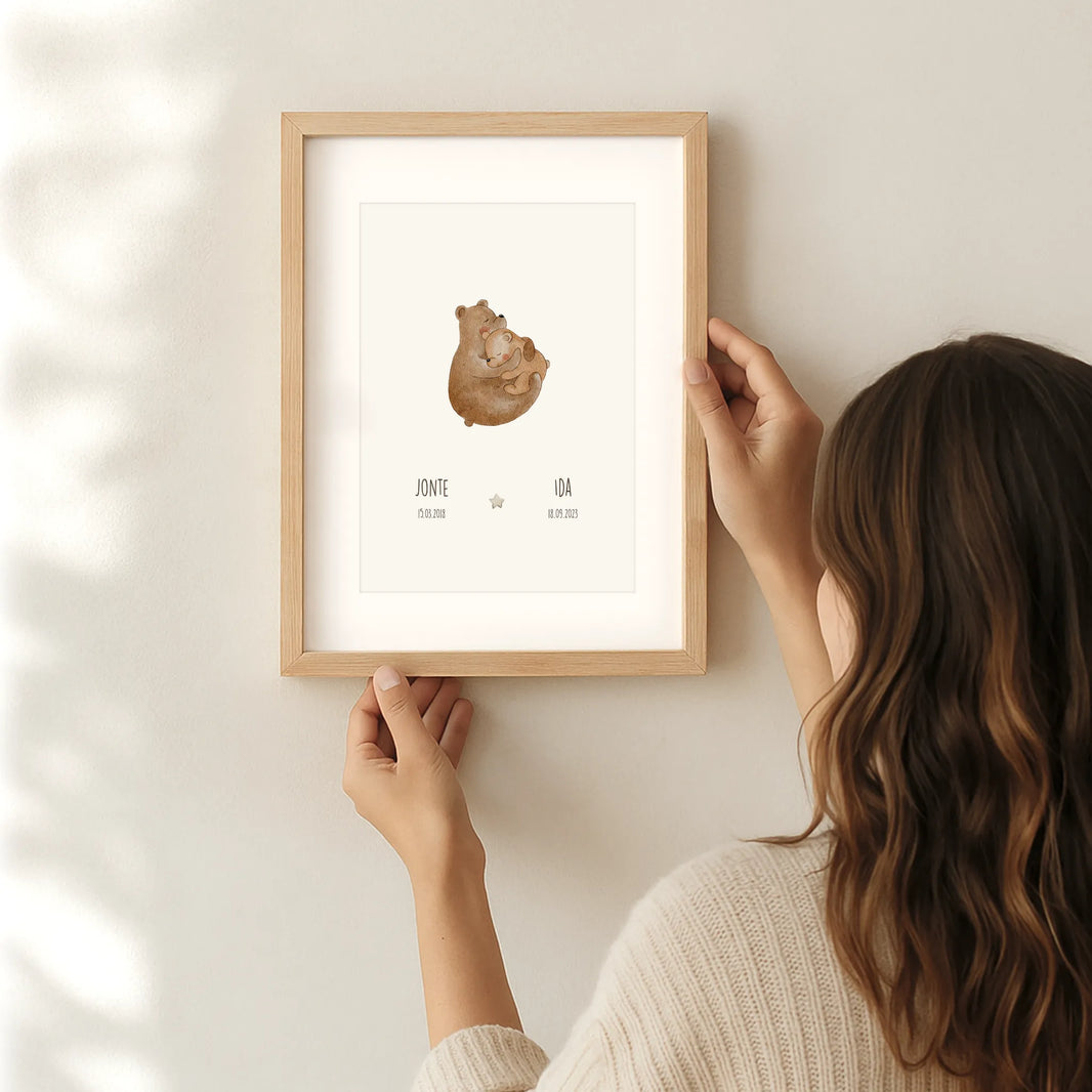 Geschwisterposter Bären | Personalisiert | DIN A4 Geschenkidee Geburt Geburtstag Geschwistergeschenk Aquarell P0524K0283