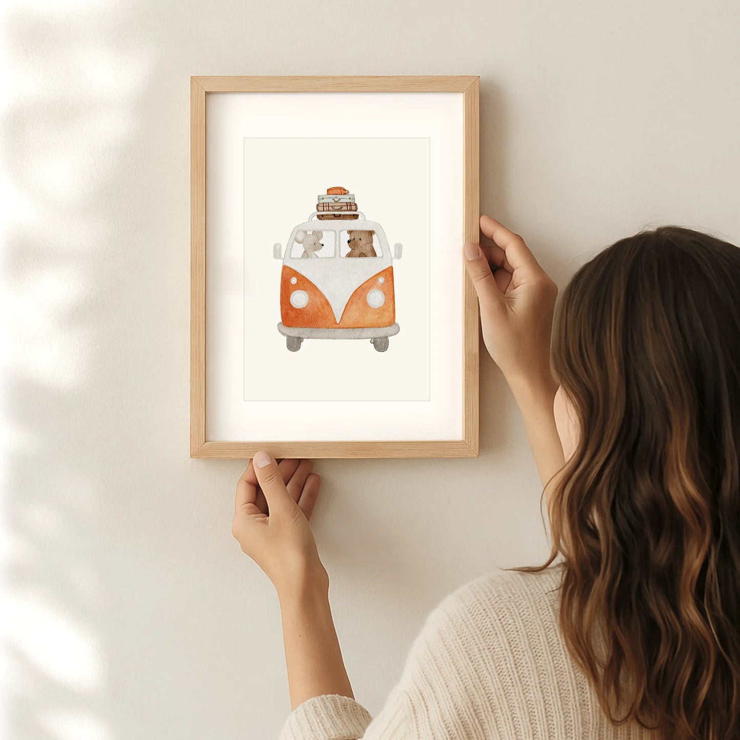 Kinderposter Retro-Bus rot | DIN A4 Wandgestaltung Kinderzimmer Deko Aquarell P1524K0328DI4