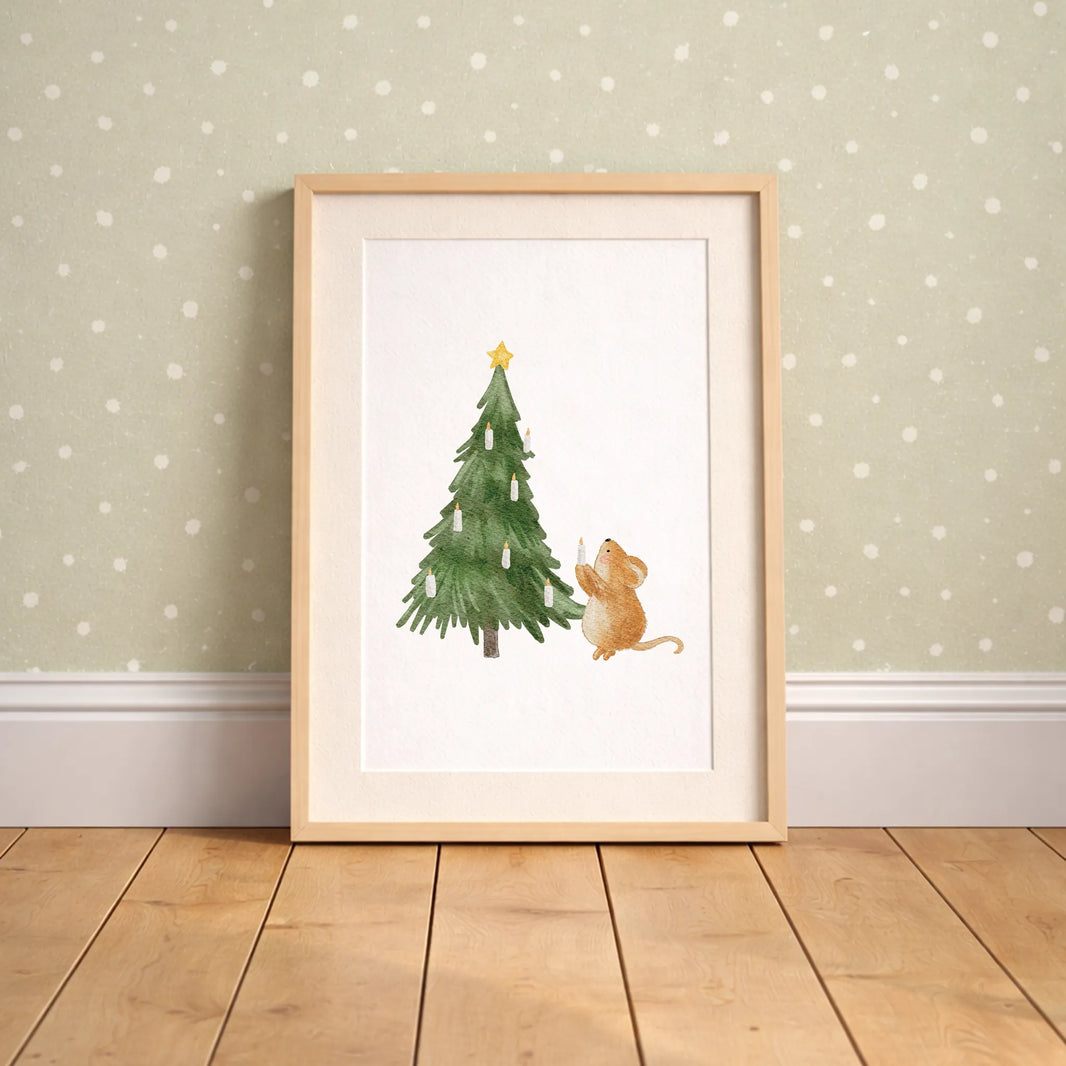 Kinderposter Maus Tannenbaum | Weihnachten | DIN A4 Wandgestaltung Kinderzimmer Spielzimmer Deko Poster Aquarell P4324K038515