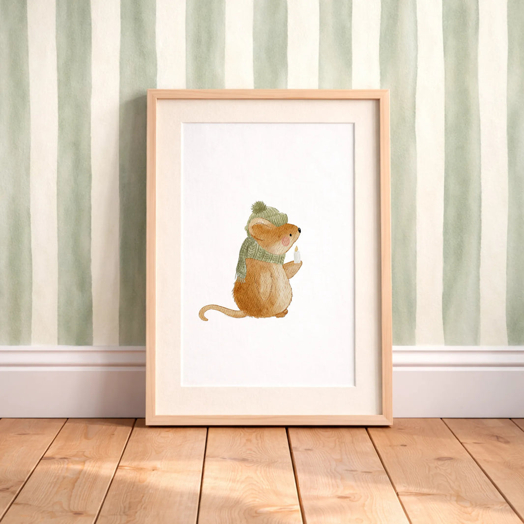 Kinderposter Maus Kerze | Weihnachten | DIN A4 Deko Wandgestaltung Spielzimmer Kinderzimmer Poster Aquarell P4324K038315