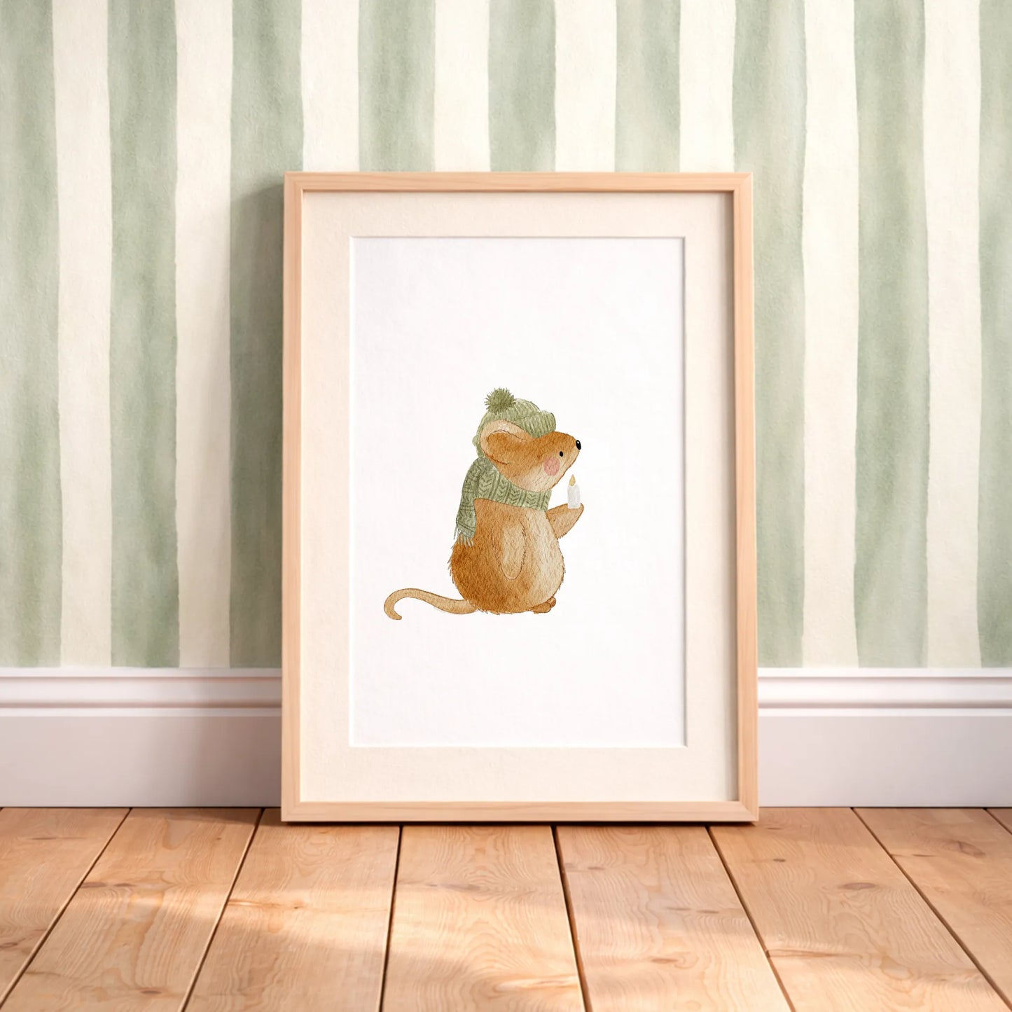 Kinderposter Maus Kerze | Weihnachten | DIN A4 Deko Wandgestaltung Spielzimmer Kinderzimmer Poster Aquarell P4324K038315